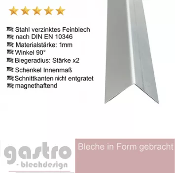 Winkel 2-fach Kantenschutz aus Stahl Feinblech verzinkt , 1,0 mm stark